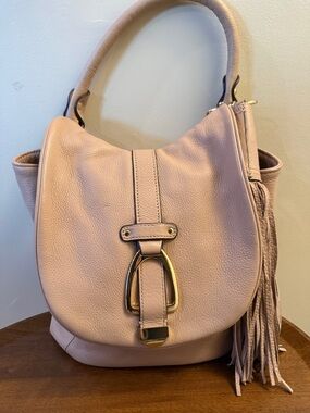 G.I.L.I. Blush Leather Hobo Shoulder Bag with Tassel & Gold Accent